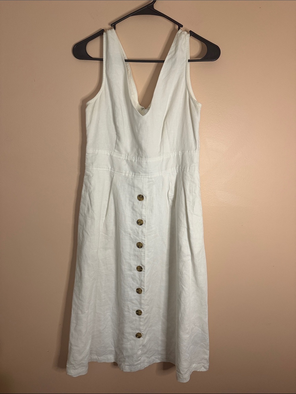 GAP White Sleeveless V-Neck Midi Dress with Front Button Placket